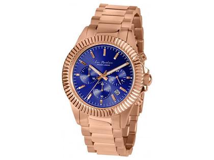 Jacques Lemans La Passion Quarz  Chrono    IP rosé Edelstahl blau Edelstahlband – Herrenuhren Chronograph aus Edelstahl. Das Gehäuse ist rund und roségold. Das vergoldetes Edelstahlarmband ist roségold. Das Zifferblatt ist ein Index in blau.