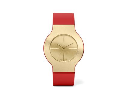 Niessing Radius 9 Kontura Größe L 42,3 mm  Quarz Gelbgold Lederband rot – Herrenuhren Uhr ohne Datum aus 750 Gelbgold. Das Gehäuse ist sonstige Form und gelbgold. Das Lederarmband ist rot. Das Zifferblatt ist ein Index in gelbgold.