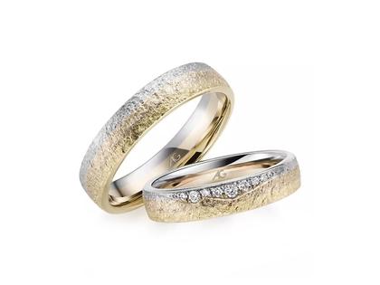 Gerstner Sonnenlicht Trauring Paar aus 750/- Gold mit Brillanten 0,080ct – Ringe Trauring mit Besatz aus 750 Gelbgold/Weißgold.