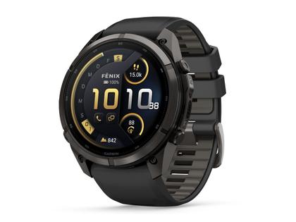 Garmin Fenix 9 Pro inReach Titan 51mm digitales Display schwarzes Silikonband – Herrenuhren Uhr Multifunktion aus Kautschuk und Titan. Das Gehäuse ist rund und schwarz. Das Kautschuk / Kunststoff / Silikon Armband ist schwarz. Das Zifferblatt ist digital und schwarz. – Ansicht 2