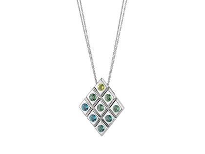 A. Odenwald Catwalk Kette mit Anhänger Weißgold mit verschiedenfarbigen Saphiren – Halsschmuck Kette mit Anhänger aus 750 Weißgold. – Ansicht 2