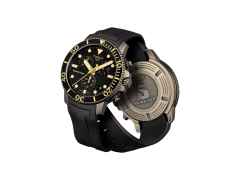 Tissot Seastar 1000  Quarz Chronograph antikbronze PVD mit schwarzem Zifferblatt und Kautschukband – Herrenuhren Chronograph aus Edelstahl, Keramik und PVD beschichtet. Das Gehäuse ist rund und braun. Das Kautschuk / Kunststoff / Silikon Armband ist schwarz. Das Zifferblatt ist ein Index in schwarz. – Ansicht 2