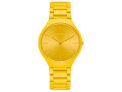 Rado True Thinline Les Couleurs Le Corbusier Quarz Keramik Sunshine Yellow 4320W – Damenuhren Uhr ohne Datum aus Keramik und Titan. Das Gehäuse ist rund und gelb. Das Keramikarmband ist gelb. Das Zifferblatt ist ein Index in gelb.