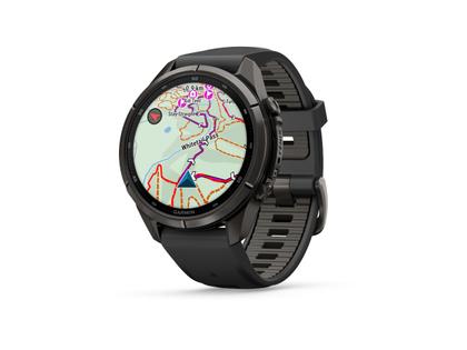 Garmin Fenix 9 Pro inReach Titan 43mm digitales Display schwarzes Silikonband – Herrenuhren Uhr Multifunktion aus Kautschuk und Titan. Das Gehäuse ist rund und schwarz. Das Kautschuk / Kunststoff / Silikon Armband ist schwarz. Das Zifferblatt ist digital und schwarz. – Ansicht 2
