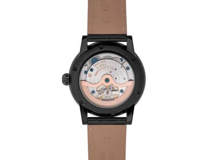 Frederique Constant Manufacture Classic Power Reserve Big Date Automatik Edelstahl Schwarz-DLC 40mm schwarzes Zifferblatt schwarzes Lederband limitiert – Herrenuhren Uhr mit Datum aus DLC beschichtet, Edelstahl und Leder. Das Gehäuse ist rund und schwarz. Das Lederarmband Kroko / Alligator ist schwarz. Das Zifferblatt ist ein Index in schwarz. – Ansicht 2