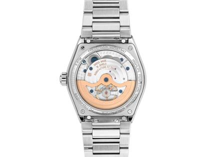 Frederique Constant Highlife Perpetual Calendar Manufacture Automatik Edelstahl 41mm blau-graues Zifferblatt Metallband – Herrenuhren Uhr mit Kalender aus Edelstahl. Das Gehäuse ist rund und silber. Das Edelstahlarmband ist silber. Das Zifferblatt ist ein Index in grau. – Ansicht 2