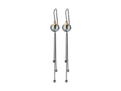 Gellner Urban Bolero Ohrhänger Silber schwarz mit Tahitiperle und Diamantbrioletts – Ohrschmuck Ohrhänger in schwarz und aus 750 Rotgold, 925 Silber und rhodiniert.