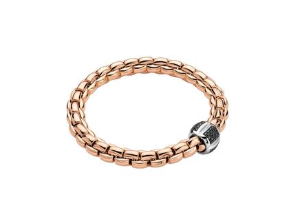 Fope Eka Flex'It Men   Armband breit Roségold M mit schwarzen Brillanten 0,550ct flexibel – Armschmuck Armband aus 750 Rotgold, 750 Weißgold und und rhodiniert.