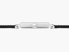 Nomos Glashütte Tetra 27 Weiss Handaufzug Edelstahl 27mm weißes Zifferblatt schwarzes Lederband Glasboden – Damenuhren Uhr ohne Datum aus Edelstahl und Leder. Das Gehäuse ist quadratisch und silber. Das Lederarmband ist schwarz. Das Zifferblatt ist arabisch Index und weiß. – Ansicht 6