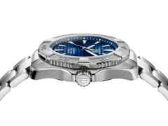TAG Heuer Aquaracer Professional 200 Solargraph Quarz Edelstahl 40mm blaues Zifferblatt Metallband – Herrenuhren Uhr mit Datum aus Edelstahl. Das Gehäuse ist rund und silber. Das Edelstahlarmband ist silber. Das Zifferblatt ist ein Index in blau. – Ansicht 4