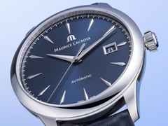 Maurice Lacroix 1975 Automatik Edelstahl 40mm blaues Zifferblatt blaues Lederband – Herrenuhren Uhr mit Datum aus Edelstahl. Das Gehäuse ist rund und silber. Das Edelstahlarmband ist blau. Das Zifferblatt ist ein Index in blau. – Ansicht 2