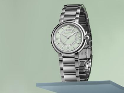 Maurice Lacroix Fiaba Colours Edition Quarz Edelstahl 32mm grünes Zifferblatt Metallband – Damenuhren Uhr ohne Datum aus Edelstahl. Das Gehäuse ist rund und silber. Das Edelstahlarmband ist silber. Das Zifferblatt ist arabisch Index und grün. – Ansicht 4