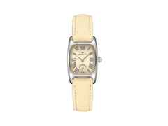 Hamilton American Classic Boulton Small Second M Quarz Edelstahl beigefarbenes Zifferblatt beigefarbenes Lederband – Herrenuhren Uhr ohne Datum aus Edelstahl und Leder. Das Gehäuse ist rechteckig und silber. Das Lederarmband ist beige. Das Zifferblatt ist römisch und beige.