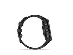 Garmin epix Pro Sapphire Titan carbongrau beschichtet 47 mm Kautschukband schwarz – Herrenuhren Uhr Multifunktion aus DLC beschichtet, Kautschuk und Titan. Das Gehäuse ist rund und schwarz. Das Kautschuk / Kunststoff / Silikon Armband ist schwarz. Das Zifferblatt ist digital und schwarz. – Ansicht 5