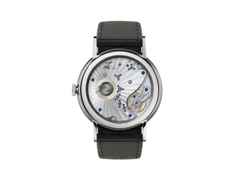 Nomos Glashütte Lambda 42 Handaufzug Weißgold 42mm weißes Zifferblatt schwarzes Lederband – Herrenuhren Uhr ohne Datum aus 750 Weißgold und Leder. Das Gehäuse ist rund und silber. Das Lederarmband ist schwarz. Das Zifferblatt ist ein Index in weiß. – Ansicht 2