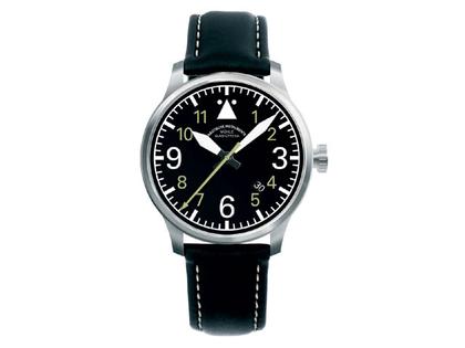 Mühle Glashütte Terranaut III Herrenuhr mit Datum – Herrenuhren Uhr mit Datum aus Edelstahl. Das Gehäuse ist rund und silber. Das Lederarmband ist schwarz. Das Zifferblatt ist arabisch und schwarz.