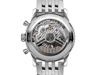 Breitling Navitimer B01 Chronograph 41 Edelstahl grünes Zifferblatt Metallband – Herrenuhren Chronograph aus Edelstahl. Das Gehäuse ist rund und silber. Das Edelstahlarmband ist silber. Das Zifferblatt ist ein Index in grün. – Ansicht 2