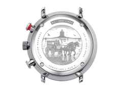Sternglas Hamburg Chrono Edition Neuwerk Quarz Edelstahl 42mm graues Zifferblatt schwarzes Lederband – Herrenuhren Chronograph aus Edelstahl. Das Gehäuse ist rund und silber. Das Lederarmband ist schwarz. Das Zifferblatt ist arabisch Index und anthrazit. – Ansicht 5