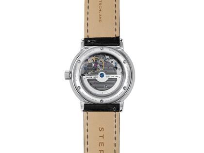 Sternglas Naos Automatik Edition 60 Edelstahl 38mm graues Zifferblatt schwarzes Lederband – Herrenuhren Uhr mit Datum aus Edelstahl. Das Gehäuse ist rund und silber. Das Lederarmband ist schwarz. Das Zifferblatt ist arabisch Index und grau. – Ansicht 4