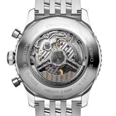 Breitling Navitimer B01 Chronograph 46 Edelstahl blaues Zifferblatt Metallband – Herrenuhren Chronograph aus Edelstahl. Das Gehäuse ist rund und silber. Das Edelstahlarmband ist silber. Das Zifferblatt ist ein Index in blau. – Ansicht 4