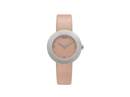 M&M Circle Line Matt Quarz Edelstahl 34mm rosa Zifferblatt rosa Lederband – Damenuhren Uhr ohne Datum aus Edelstahl. Das Gehäuse ist rund und silber. Das Lederarmband ist rosa. Das Zifferblatt ist arabisch Index und rosa.