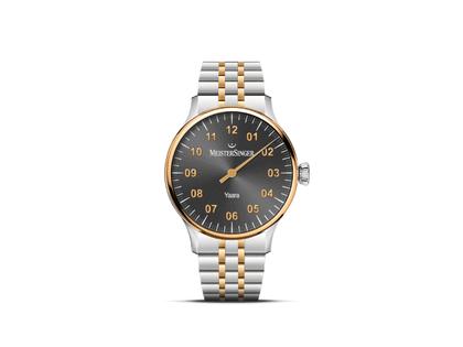 MeisterSinger Yaara Automatik Edelstahl Gold 36mm anthrazit Zifferblatt Metalllband bicolor – Damenuhren Uhr ohne Datum aus Edelstahl und vergoldet. Das Gehäuse ist rund und silber-gelbgold. Das Edelstahlarmband ist silber-gelbgold. Das Zifferblatt ist arabisch und anthrazit.