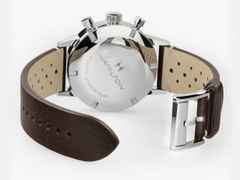 Hamilton American Classic Intra-Matic Chronograph H Handaufzug Edelstahl 40mm braunes Zifferblatt braunes Lederband – Herrenuhren Chronograph aus Edelstahl. Das Gehäuse ist rund und silber. Das Lederarmband ist braun. Das Zifferblatt ist ein Index in braun. – Ansicht 3