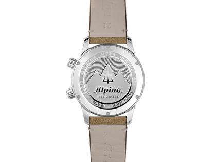 Alpina Diver 300 Heritage Edelstahl 42 schwarzes Zifferblatt braunes Lederband – Herrenuhren Uhr ohne Datum aus Edelstahl und Leder. Das Gehäuse ist rund und silber. Das Lederarmband ist braun. Das Zifferblatt ist arabisch und schwarz. – Ansicht 3