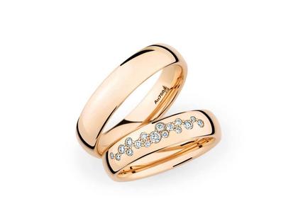 Christian Bauer Trauring Paar Nr.  25 Roségold – Ringe Trauring mit Besatz aus 750 Rotgold.