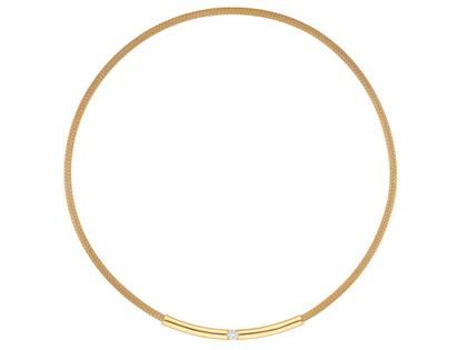 Jörg Heinz Infinity Flex-Halsreif "Spalt" Strumpfgeflecht Gelbgold 42cm mit Brillant 0,300ct – Halsschmuck Halsreif in gelbgold und aus 750 Gelbgold.