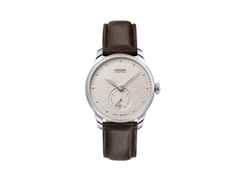 Union Glashütte Seris Automatik Edelstahl 36mm beiges Zifferblatt braunes Lederband – Damenuhren Uhr mit Datum aus Edelstahl und Leder. Das Gehäuse ist rund und silber. Das Lederarmband ist braun. Das Zifferblatt ist ein Index in beige.