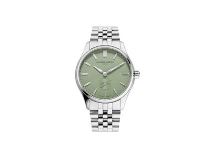 Frederique Constant Classics Automatik Edelstahl 39mm grünes Zifferblatt Metallband – Herrenuhren Uhr ohne Datum aus Edelstahl. Das Gehäuse ist rund und silber. Das Edelstahlarmband ist silber. Das Zifferblatt ist ein Index in grün. – Ansicht 2