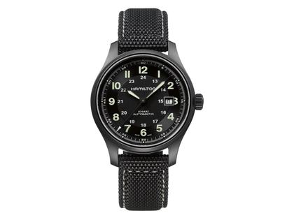 Hamilton Khaki Field Titanium Auto Titan 42mm schwarzes Zifferblatt schwarzes Kautschukband