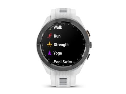 Garmin Approach S70 Smartwatch Kunststoff 42mm digitale Anzeige weißes Silikonband – Herrenuhren Uhr Multifunktion aus Keramik und Kunststoff. Das Gehäuse ist rund und grau. Das Kautschuk / Kunststoff / Silikon Armband ist weiß. Das Zifferblatt ist digital und schwarz. – Ansicht 4