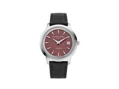Frederique Constant Classics Moneta Solarmetre Quarz Edelstahl 39mm rotes Zifferblatt schwarzes Lederband und Metallband – Herrenuhren Uhr mit Datum aus Edelstahl. Das Gehäuse ist rund und silber. Das Lederarmband ist schwarz. Das Zifferblatt ist ein Index in rot.
