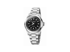 Oris Big Crown Automatik Edelstahl 34mm schwarzes Zifferblatt mit Diamanten Metallband – Damenuhren Uhr ohne Datum aus Edelstahl. Das Gehäuse ist rund und silber. Das Edelstahlarmband ist silber. Das Zifferblatt ist ein Index in schwarz.