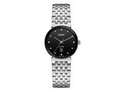 Rado Florence Classic Diamonds Quarz Edelstahl 30 mm schwarz Edelstahlband – Damenuhren Uhr mit Datum aus Edelstahl. Das Gehäuse ist rund und silber. Das Edelstahlarmband ist silber. Das Zifferblatt ist ein Index in schwarz.