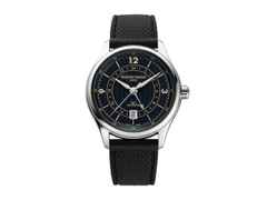 Frederique Constant Classics Runabout GMT Automatik Edelstahl 42mm blaues Zifferblatt schwarzes Kautschukband limitiert – Herrenuhren Uhr mit Datum aus Edelstahl und Kautschuk. Das Gehäuse ist rund und silber. Das Kautschuk / Kunststoff / Silikon Armband ist schwarz. Das Zifferblatt ist arabisch Index und blau.