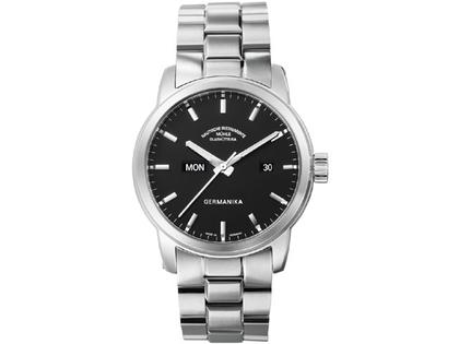 Mühle Glashütte Germanika V Herrenuhr mit Datum schwarz Metallband – Herrenuhren Uhr mit Datum aus Edelstahl. Das Armband ist ein Edelstahlarmband. Der Zifferblatt ist ein Index.