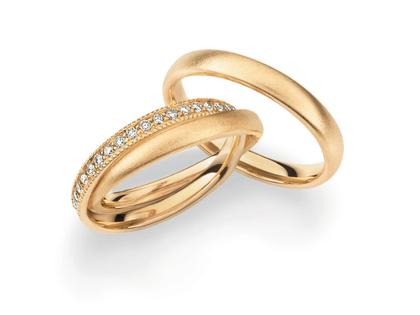 Max Kemper Trauring Paar Roségold gewölbt mit Brillanten 0,570 ct – Ringe Trauring mit Besatz aus 585 Rotgold.