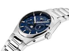 Frederique Constant Highlife Perpetual Calendar Manufacture Automatik Edelstahl 41mm blaues Zifferblatt Metallband – Herrenuhren Uhr mit Kalender aus Edelstahl. Das Gehäuse ist rund und silber. Das Edelstahlarmband ist silber. Das Zifferblatt ist ein Index in blau. – Ansicht 3