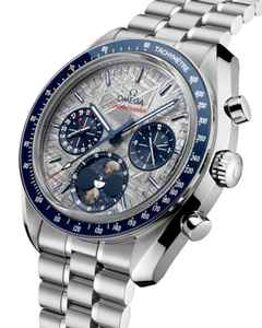 Omega Speedmaster Mondphase Chronograph Handaufzug Edelstahl 43mm graues Zifferblatt Metallband – Herrenuhren Chronograph aus Edelstahl und Titan. Das Gehäuse ist rund und silber. Das Edelstahlarmband ist silber. Das Zifferblatt ist ein Index in grau. – Ansicht 4