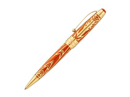Montblanc The Origin Collection Solitaire Midsize Kugelschreiber korallfarbenes Edelharz vergoldet – Schreibgeräte Kugelschreiber in rot und aus Metall und vergoldet. – Ansicht 4
