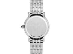 Frederique Constant Slimline Ladies Moonphase Quarz Edelstahl 30mm Perlmutt-Zifferblatt Metallband – Damenuhren Uhr ohne Datum aus Edelstahl. Das Gehäuse ist rund und silber. Das Edelstahlarmband ist silber. Das Zifferblatt ist ein Index in blau. – Ansicht 2