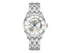 Hamilton Jazzmaster Open Heart Automatik Edelstahl 40mm silbernes Zifferblatt Metallband – Herrenuhren Uhr ohne Datum aus Edelstahl. Das Gehäuse ist rund und silber. Das Edelstahlarmband ist silber. Das Zifferblatt ist ein Index in silber.