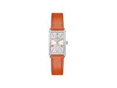 Hamilton Ardmore S Quarz Edelstahl silber Lederband orange – Damenuhren Uhr ohne Datum aus Edelstahl und Leder. Das Gehäuse ist rechteckig und silber. Das Lederarmband ist orange. Das Zifferblatt ist römisch und silber.
