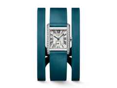 Longines DolceVita   Mini Quarz Edelstahl 22x29mm silbernes Zifferblatt blaues Lederband – Damenuhren Uhr ohne Datum aus Edelstahl und Leder. Das Gehäuse ist rechteckig und silber. Das Lederarmband ist blau. Das Zifferblatt ist römisch und silber. – Ansicht 6