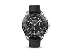 Union Glashütte Belisar Chronograph Sport Automatik Edelstahl Schwarz-DLC 43mm schwarzes Zifferblatt Metallband – Herrenuhren Chronograph aus DLC beschichtet und Edelstahl. Das Gehäuse ist rund und silber. Das Edelstahlarmband ist silber. Das Zifferblatt ist arabisch Index und schwarz. – Ansicht 3