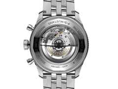 Breitling Super Avi B04 Chronograph GMT 46 P-51 Mustang Automatik Edelstahl schwarzes Zifferblatt Metallband – Herrenuhren Chronograph aus Edelstahl. Das Gehäuse ist rund und silber. Das Edelstahlarmband ist silber. Das Zifferblatt ist arabisch und schwarz. – Ansicht 4