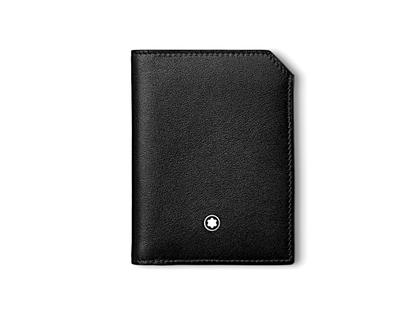 Montblanc Meisterstück Soft Mini-Brieftasche 4 cc Leder Schwarz Knopfverschluss – Lederwaren Leder Brieftasche in schwarz und aus Leder.